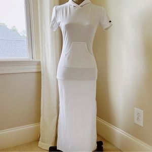 TAXI White Hooded Maxi Dress with Pockets
